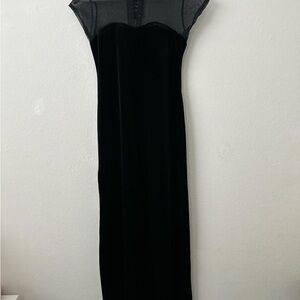 Classic Black Velvet Maxi Dress with Sheer Yoke